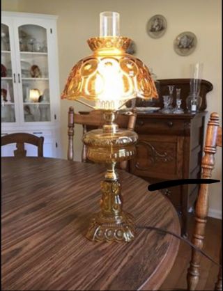 Fenton/lg Wright Antique Amber Moon And Stars Glass Lamp Electric