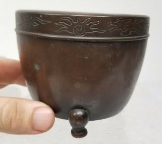 Antique Chinese or Japanese Small Bronze Jardiniere Censer Dragon Decoration 2