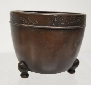 Antique Chinese or Japanese Small Bronze Jardiniere Censer Dragon Decoration 3