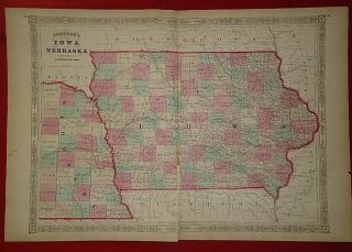 Vintage 1868 Iowa Nebraska Map Old Antique Atlas Map