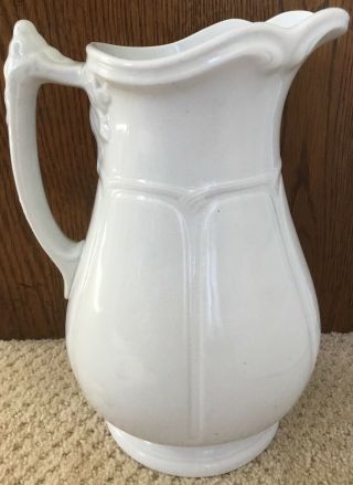 Antique White Ironstone Large Water Pitcher - Acanthus Leaf Handle