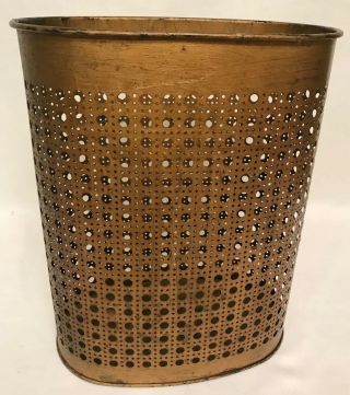 Vintage Metal Weibro Chicago Usa Trash Can Brass Gold Tone Wire Mesh 13 " Brass
