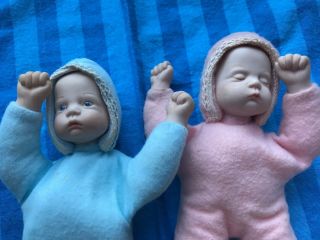 Porcelain Pink & Bue Sleepy Vintage Baby Twin 8 Inch Dolls