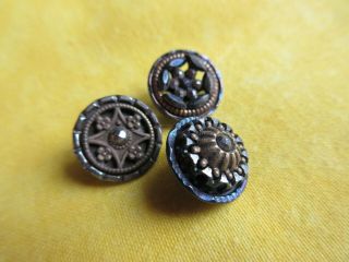 6537 – Three Small 1800’s Metal Buttons With Cut Steel Ome,  9/16”
