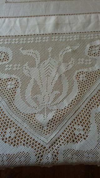 Lovely Vintage French Linen Tablecloth With Rich Lace Features