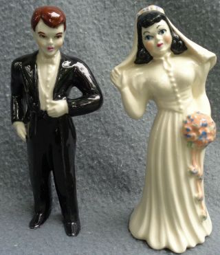 Vintage Bride Groom 1940s Wedding Cake Topper Ceramic Art Pottery California
