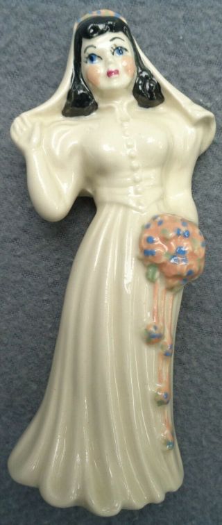 Vintage Bride Groom 1940s Wedding Cake Topper Ceramic Art Pottery California 3