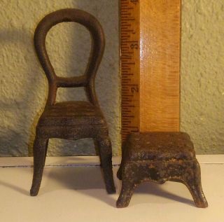 Vintage Cast Iron Dollhouse Furniture Chair & Footstool