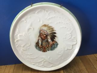 Antique German Porcelain Trivet American Indian Chief 6.  25 "