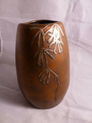 Signed,  1912,  Heintz Art Metal Craftsman Era Silver On Bronze Vase 3640 C