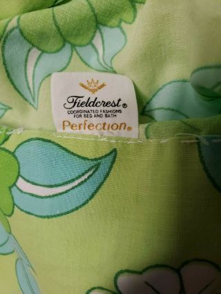 Vtg Fieldcrest Full Flat Sheet and 2 Pillowcases Green Percale Floral Flowers 2
