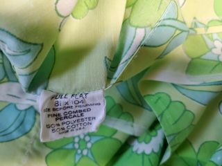 Vtg Fieldcrest Full Flat Sheet and 2 Pillowcases Green Percale Floral Flowers 3