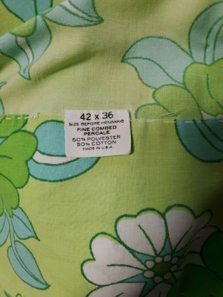 Vtg Fieldcrest Full Flat Sheet and 2 Pillowcases Green Percale Floral Flowers 4