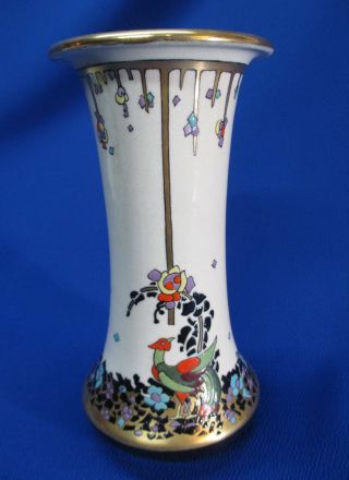 Gorgeous Hand - Painted American Satsuma Exotic Birs Vase Circa 1900