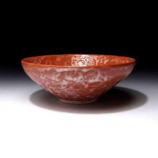 Jn19: Vintage Japanese Pottery Tea Bowl,  Raku Ware,  Aka Raku