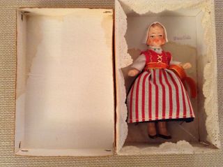 Vintage German Painted Bisque Miniature Girl Doll - Swedish - Still