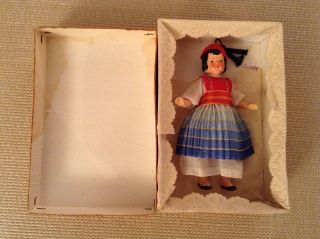 Vintage German Painted Bisque Miniature Girl Doll - Greece - Still