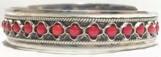 STUNNING NATIVE AMERICAN OR TIBETIAN ANTIQUE 950 SILVER CORAL CUFF BRACELET 2