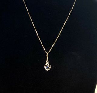 Vtg Antique Art Nouveau Deco 1920s 1/20 12K Gold Blue Stone Lavaliere Necklace 3