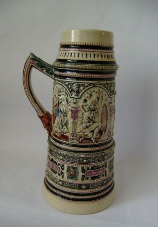 Antique German Beer Stein Mettlach 1890 Quality Large 10 - 3/4  Tall