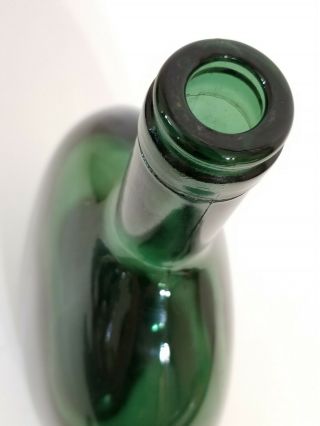 Vtg Antique Green Glass Wide Wine Decanter Bottle Wood Cork 4