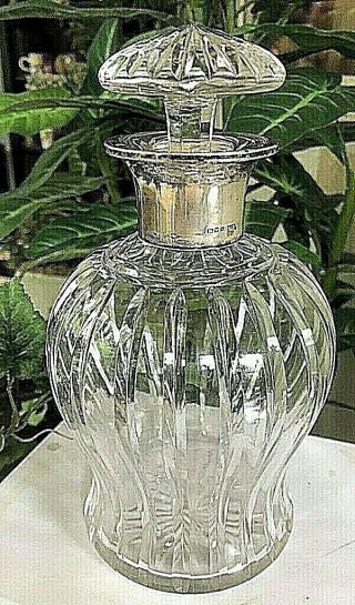 Vintage Hallmark Crystal Glass Decanter W Sterling Neck & Glass Stopper 8 " Tall