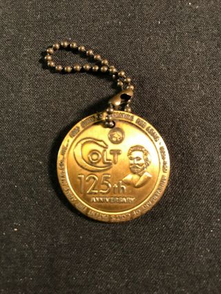 Colt Firearms Factory 125th Anniversary Key Chain Bronze Medallion 1836 - 1961