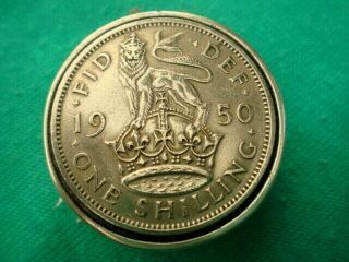 Solid Sterling Silver Hallmarked Shilling English 1950 Coin Snuff Pill Box