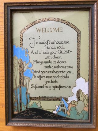 Antique Vintage Welcome ‘20’s Deco Motto Poem R.  F.  Volland Framed