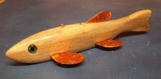 Jay Mcevesrs Fish Decoy Lure Fishing Folk Art Spearing Rod Ice Carved Wood Pine