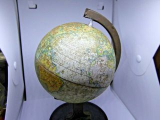 1930 English Reliable Series Litho Tin World Map Terrestrial Globe Atlas - Stand 3