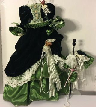 Victorian Doll Dress Green W/parasol Hat Pantaloons Slip 20 "