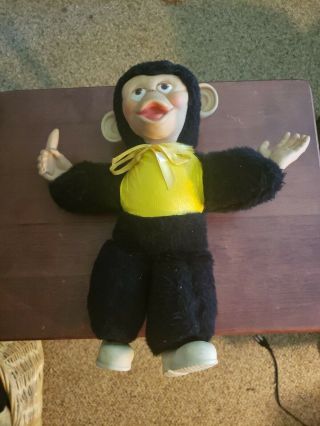 Vintage Stuffed Monkey With Banana In Hand And Rubber Face