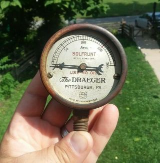 Antique Brass Solfrunt Gauge Use No Oil The Draeger Pittsburgh Pa Us Gauge Co.