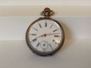Antique Sterling Silver 800 Open Face Pocket Watch -