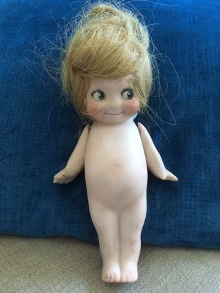 Vintage All Bisque Kewpie Doll With Wig