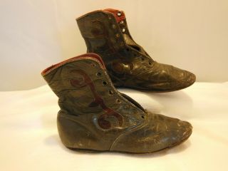 Antique Victorian Vtg 1900 Era Brown Leather Lace Up Child Baby Doll Shoe Boots