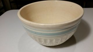 Stoneware Crock Pottery White W/ Blue Ring Mixing Dough Bowl Kitchen Ware Usa