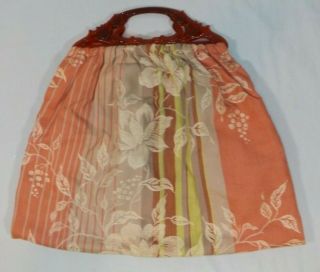 VTG Large Antique Sewing Knitting Crochet Tote Bag Fancy Lucite Handles Pockets 2