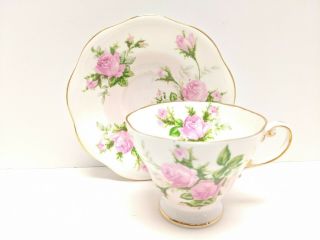 E.  B.  Foley Bone China Pale Pink & White Tea Cup & Saucer Rose Floral Two Tone