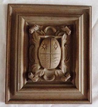 Carved Wooden Heraldic Tile / Plaque Heraldry Ornament
