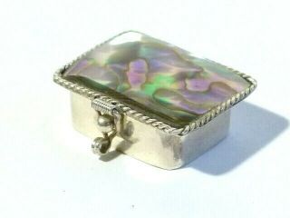 1975 Vintage Imported Sterling Silver 925 Miniature Pill Box Mop Abalone Lid