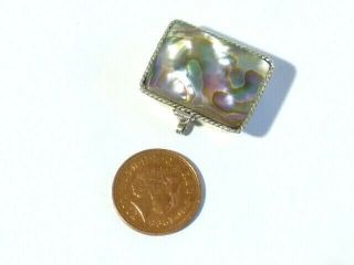 1975 Vintage Imported Sterling Silver 925 Miniature Pill Box MoP Abalone Lid 2