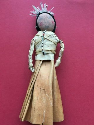 Antique Native American Cloth Faced Doll W/ Corn Husk Top/willow Bark Skirt