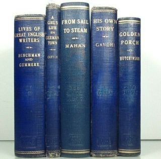 1907 - Gandhi English Writers Sail To Steam 5 Blue Old Books Antique Display Set