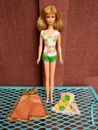 1966 Vintage Francie Doll Straight Leg,  1140 Blonde,  With Francie Outfits
