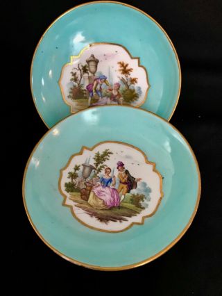 Antique Hand Painted Meissen Deep Small Plates From 19 Century.  Marked.