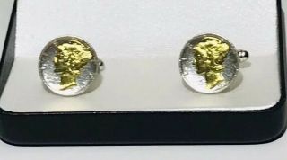 Aurista Sterling Silver Vtg Mercury Dime W/Gold Over Mercury Cuff Links Mark 925 2