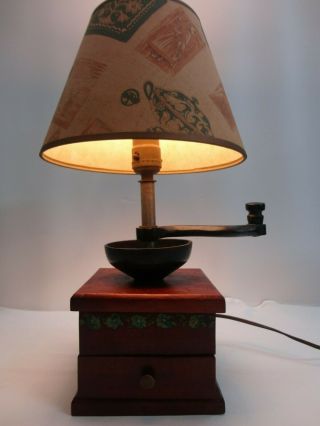 Antique Cast Iron And Wood Coffee Grinder Lamp