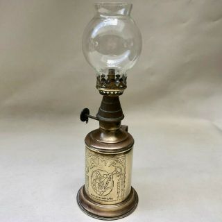 Vintage French Small Brass Camfor Oil Lamp With Clear Glass Shade
